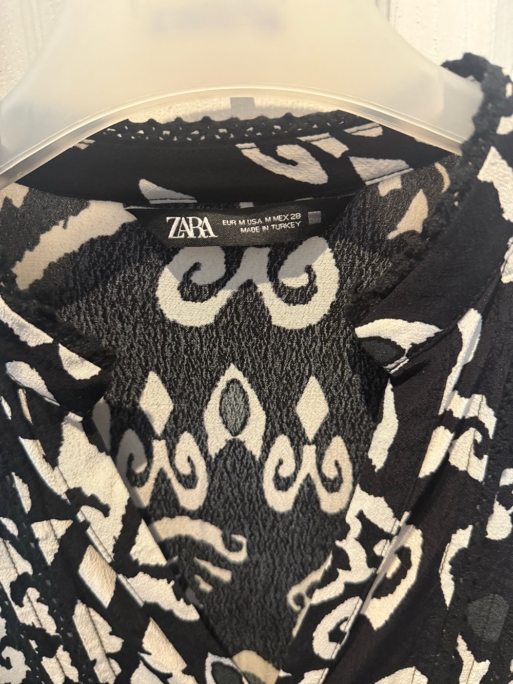 ZARA Black White Print Ruffle Hem Tunic Mini Dress Womens Size M - Picture 6 of 8